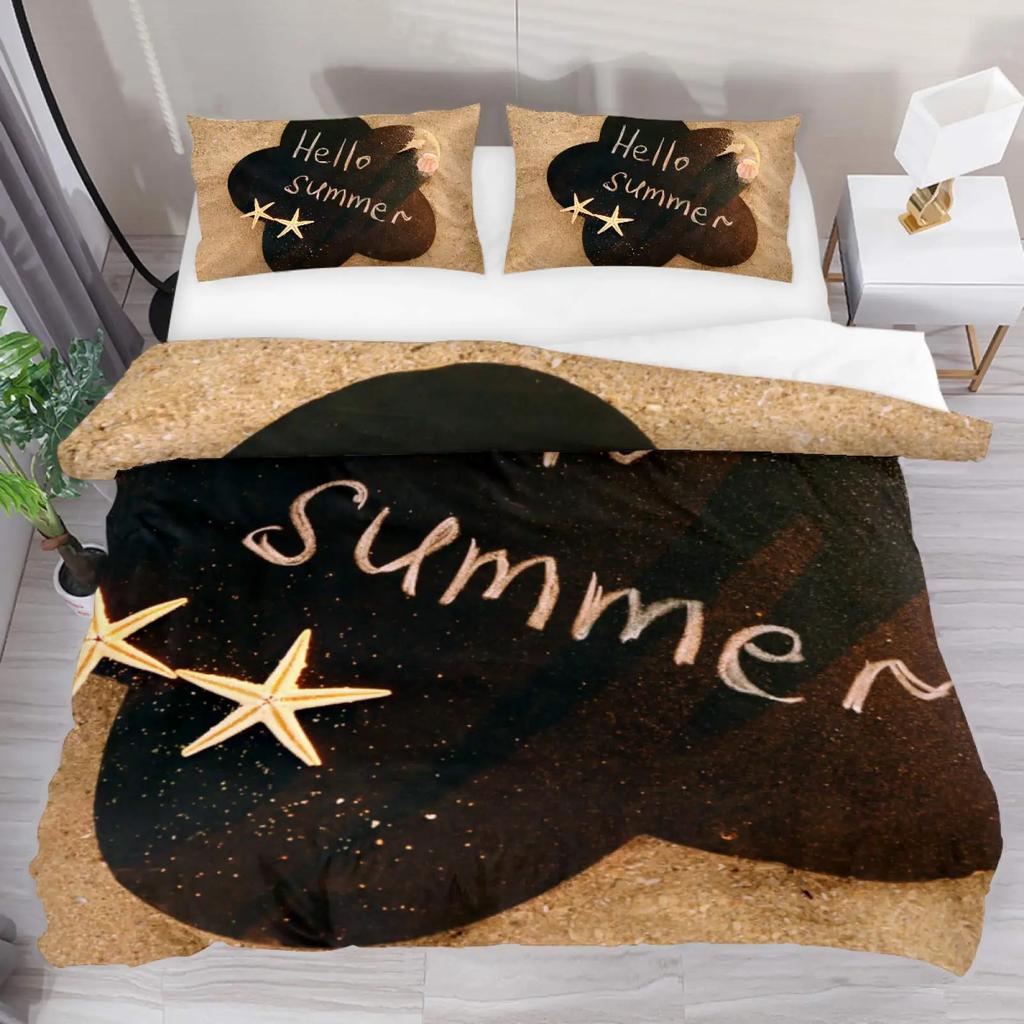 Hello Summer Duvet Cover Set Watercolor Watermelon Fruits Bedding Set Summer Holiday Theme Blue Rustic Cabin Comforter Cover