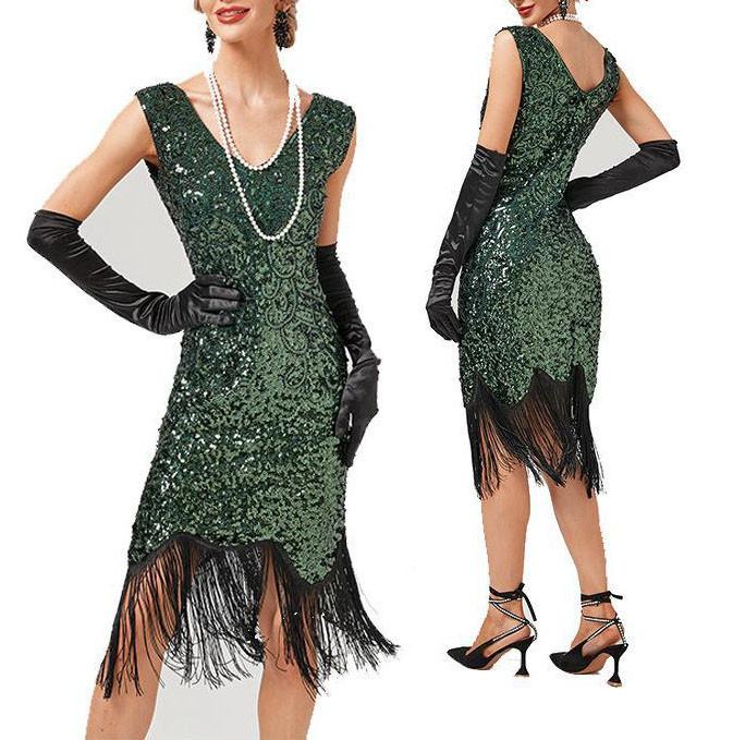 Women's Party Sexy Dress Fashion Color Sequin Fringe Dress