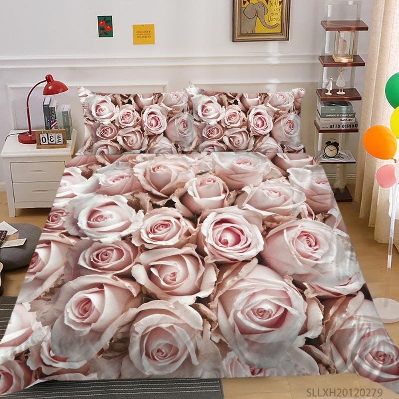 Rose Flower Double Duvet Cover Bedding Set,Quilt Case Linens,King, Queen, Full Size, 3D Print Pillowcase,Single,Twin Bed, 22x240