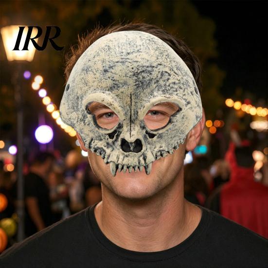 Masque Crâne Durable Halloween Masque Demi-Visage, Horreur avec Sangle Réglable, Mascarade Effrayante pour Hommes Adultes, Accessoires de Fête Déguisement Cosplay Œil Creux