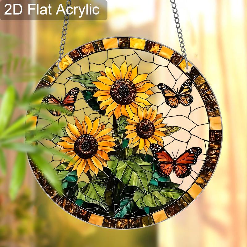 Acrylic Sunflower and Monarch Butterfly Suncatcher Stained Glass Effect Window Hanging Ornament Flower Lover Gifts