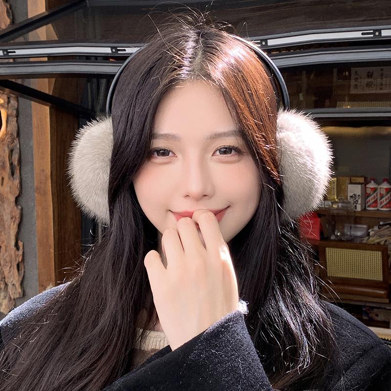 New Winter Luxury Women Warm Real Natural Mink Fur Earmuff Outdoor Fashion Mink Fur Earmuffs Girl Winter Ear Protection