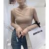 Camicetta da donna primaverile e autunnale Moda versatile sottile e sottile tinta unita maglia alta elastica ampia camicia elastica a maniche lunghe con fondo
