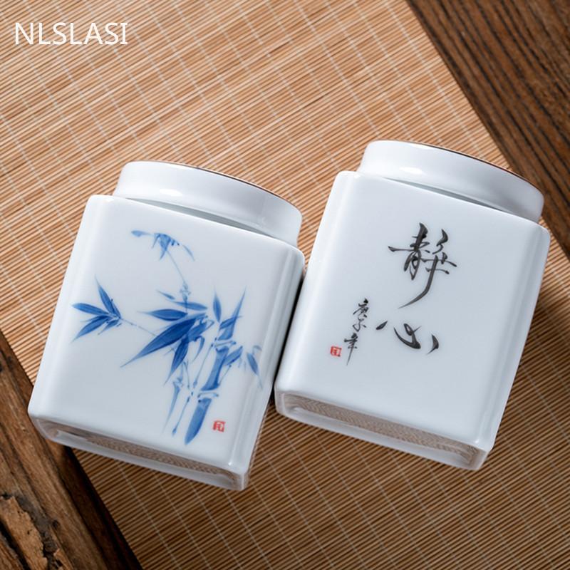 Creatividad Forma Cuadrada Cerámica Lata de Té Portátil Tarro Sellado Cajas de Té Organizador de Especias Dulces Café Fruta Seca Tanque de Almacenamiento