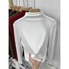 Women's Double-Sided Plush High-Neck Long-Sleeve Base Layer Shirt, Warm Slim-Fit Solid Color for Inner Wear.