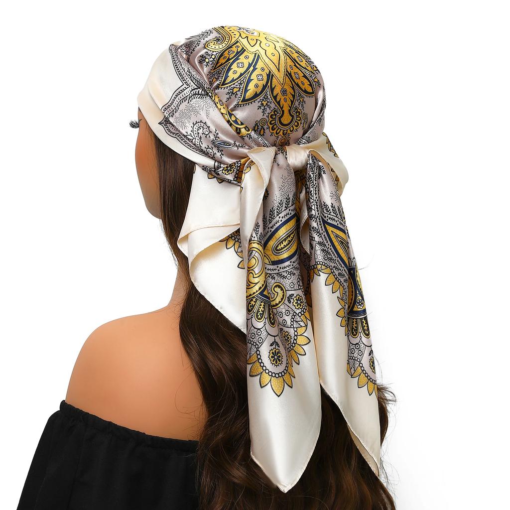 Head Scarf Women Luxury Brand Square 90*90cm Silk Foulard Satin Bandana Cheveux Soft Neckerchief Hijab Hair Scarves For Ladies