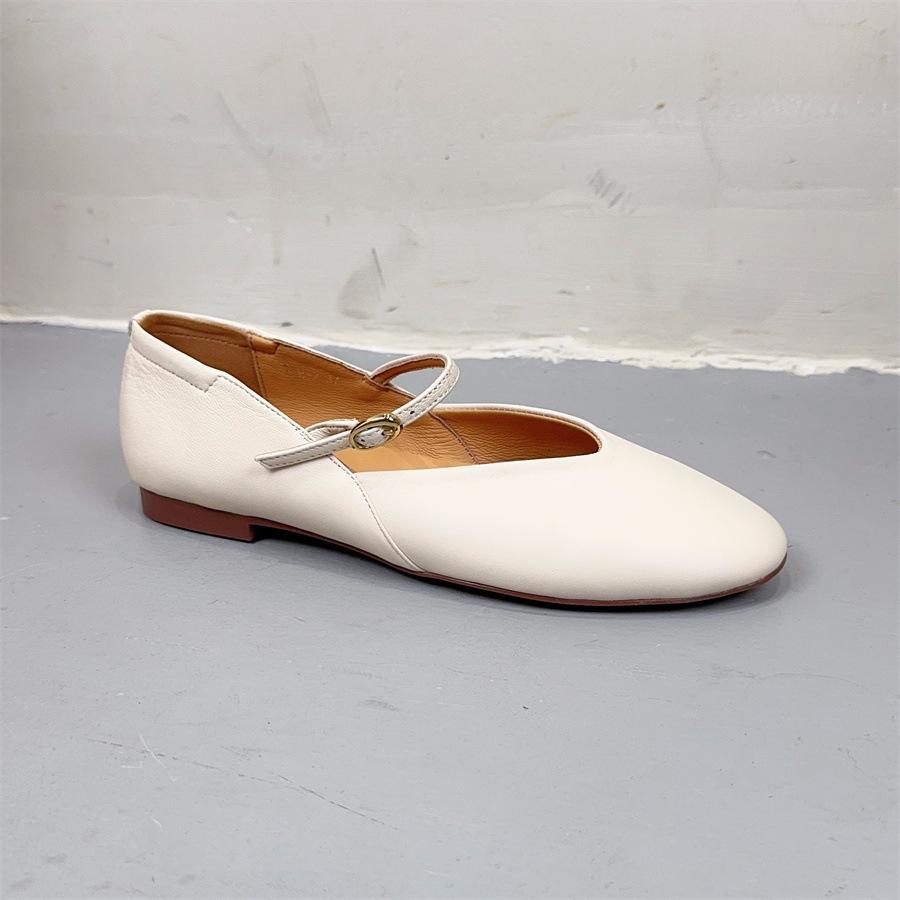 Johnature Handmade Genuine Leather Women's Shoes Retro Round Toe Soft Soled Belt Buckle Flat Shoes