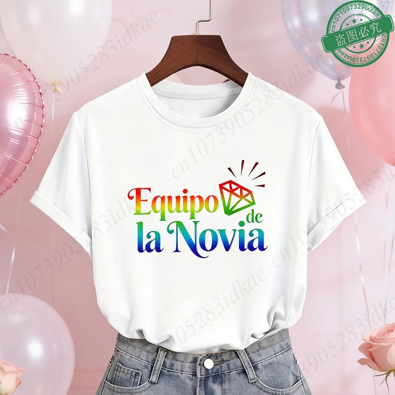 Spanish Girls Bridal Shower T-Shirts Team Bride Tribe Blouses Short Sleeve Tees for Bachelorette Hen Party Wedding Celebration