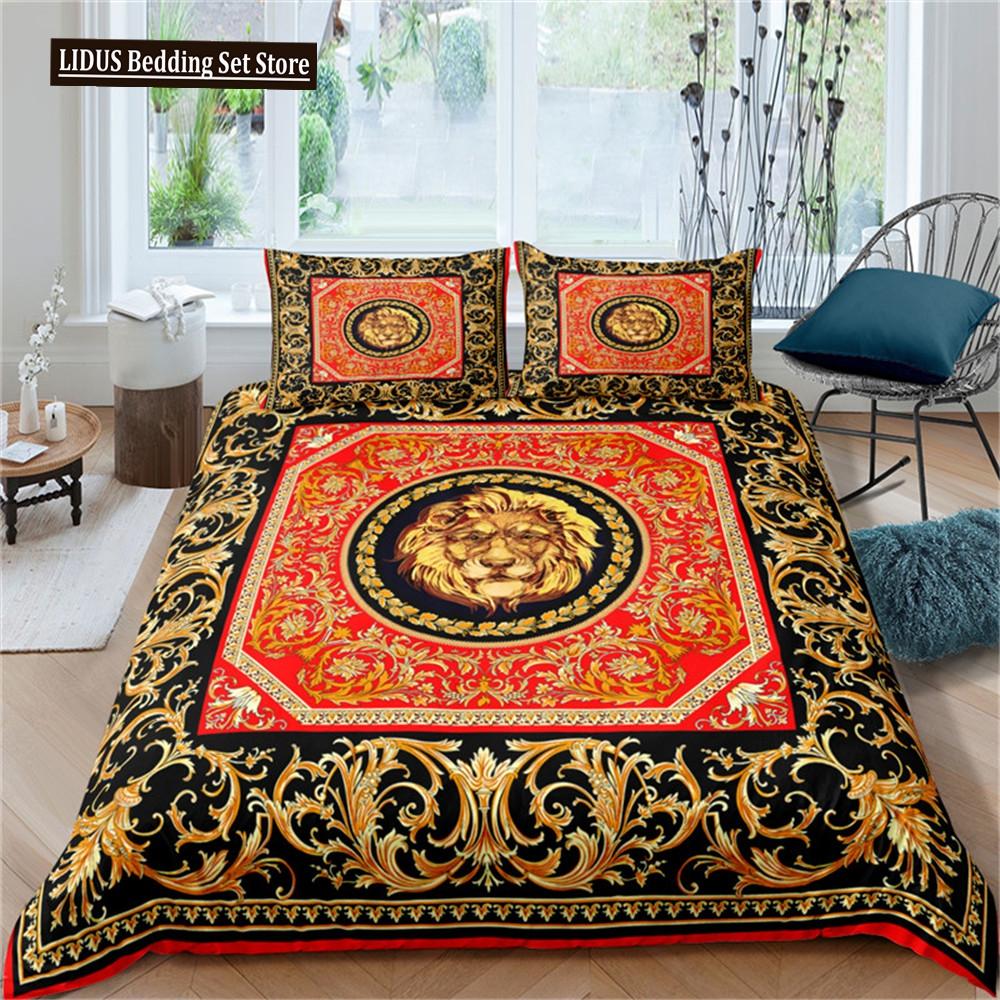 Luxury Baroque Modern Art 3D Golden Lion Print Duvet Cover Set 2/3 Pcs Pillowcase Bedding Set AU/EU/UK/US Queen And King Size