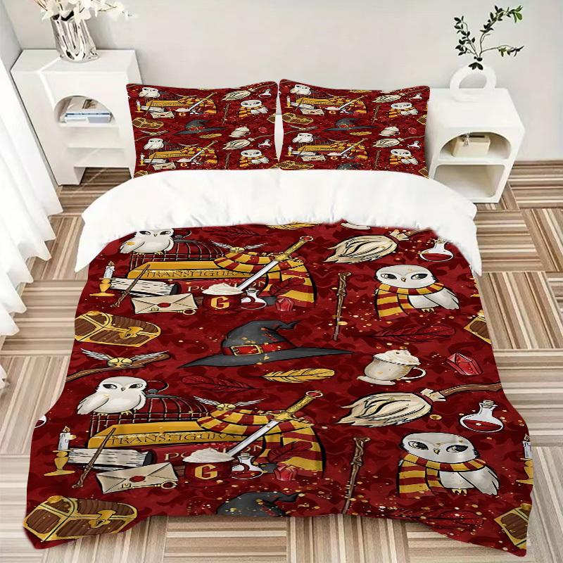 3pcs Harry Potter Bedding Set, Soft Polyester Duvet Cover and Pillowcases Machine Washable Seasons all suitable 84