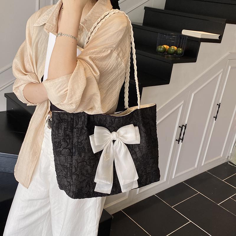 Microfiber Bow Fashi Tote Bags Solid Color Casual Large Capacity 2026  Women's Bags Design Versatile Women's Handbags