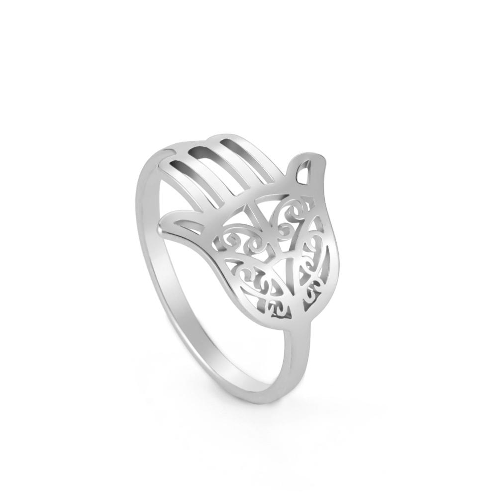 

LIKGREAT Vintage Hamsa Fatima Hand Ring Stainless Steel Jewelry Religion Women Gold Color Rings Amulet Talisman Gift 6