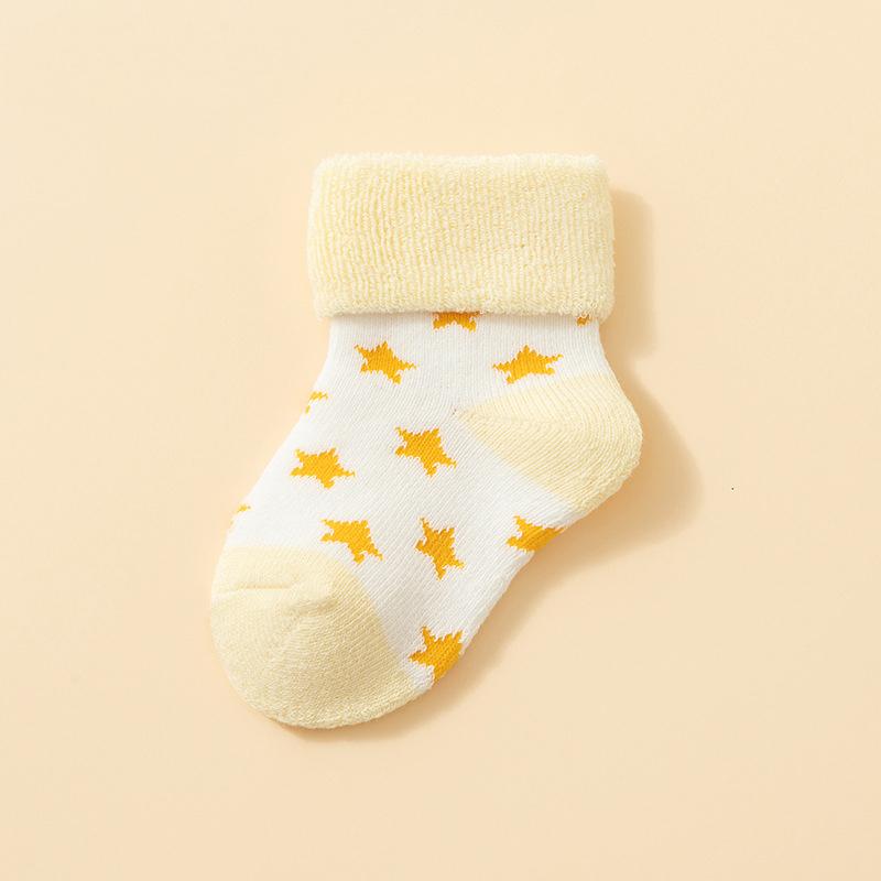 5Pair Newborn Baby Socks Winter Fleece Lined Thickened Sole Soft Cotton Loose Cuff Infant Floor Grip Socks for Crawling Comfortable Warm Footwear