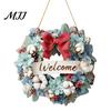 Porch Hanging Ornament Wooden Christmas Welcome Sign, Animal Round Door Decor, Outdoor Weatherproof Sign Farmhouse for Window Garden Holiday