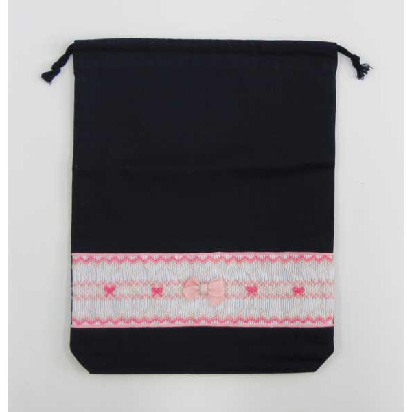 Drawstring bag, large changing bag [34cm x 27cm x 4cm] Pink ribbon pattern on navy blue, drawstring bag, gym clothes holder, gym clothes holder,