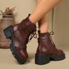 Fashion Chunky Platform Combat Boots for Women Fashion Buckle Strap Thick Heel Ankle Boots Woman Autumn Winter Black PU Leather Booties