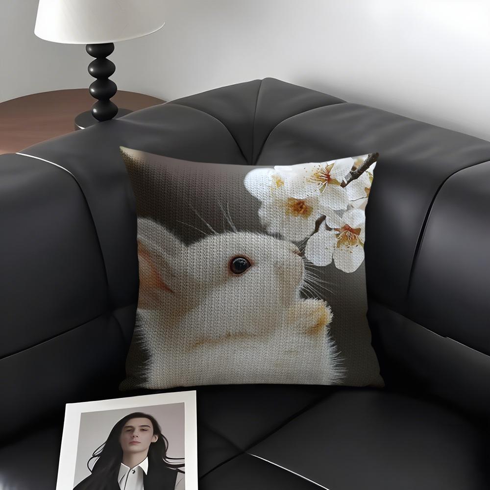 Rabbit Cute Cushion Cover Natural Linen Organic Fabric DoubleSided Printing Sofa Home Decor Gift Pillow Case