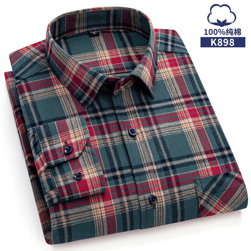 Spring, Autumn and Winter Flannel Shirt Long Sleeve Cotton Fashion Plaid Casual Soft Standard Fit Men's Shirt 5XL 6XL