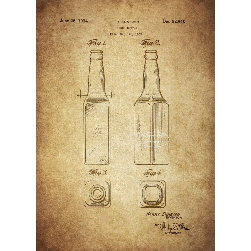 Vintage Brewing Beer Barrel Bottle Cooler Alcohol Patent Posters Canvas Painting Retro Wall Art for Pub Brewery Room Home Decor