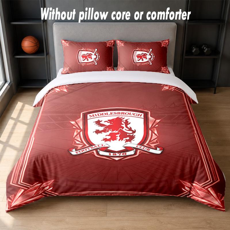 Set Biancheria da Letto Design Middlesbrough FC 1 Copripiumino + 2 Federe Morbido Traspirante Biancheria da Letto per la Casa