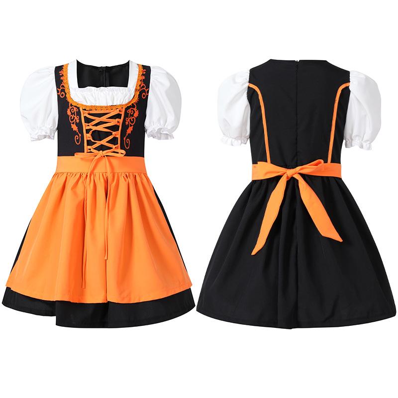 Kids Girls Maid Cosplay Holiday Dress Apron Sets Outfit German Traditional Beer Multi-color School Activities Party Role-playing Costume