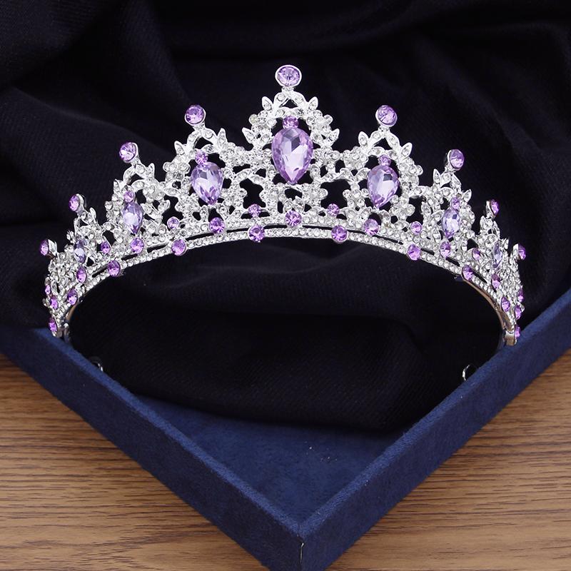 Baroque Purple Rhinestone Crystal Wedding Crown Silver Gold Colors Bridal Tiaras Party Prom Bride Headdress Hair Jewelry