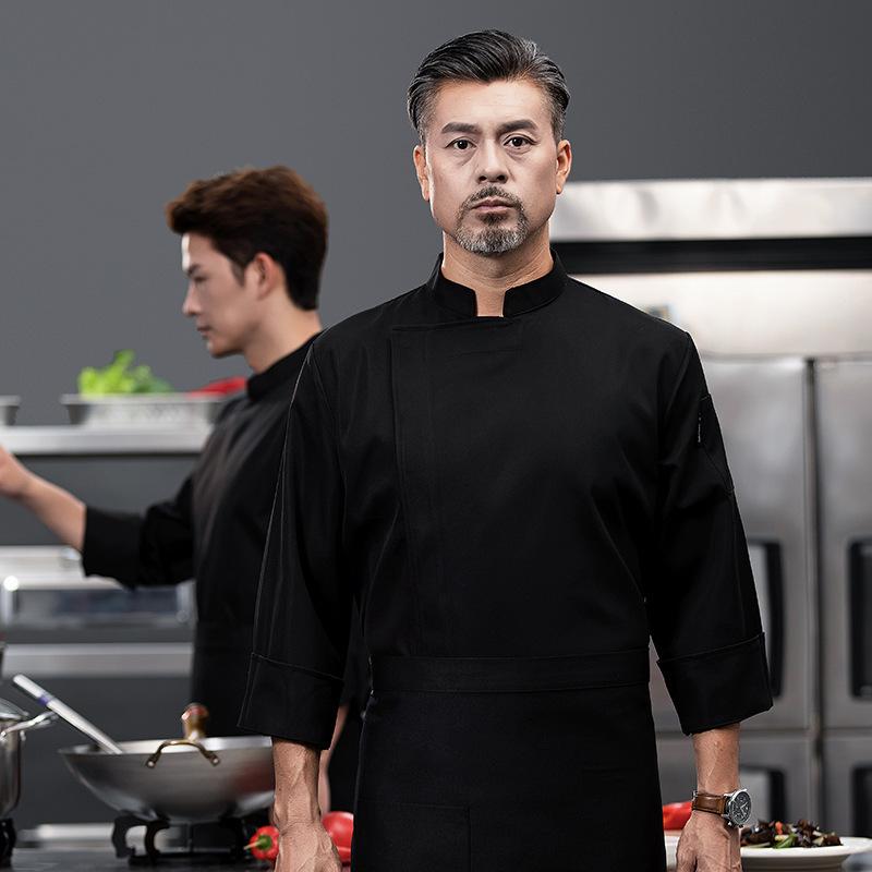 Men's Long Sleeve Elastic Waterproof Chef Uniform for Autumn/Winter - Ideal for Hotel, Restaurant, Hot Pot, BBQ, Canteen, and Bakery Kitchens.