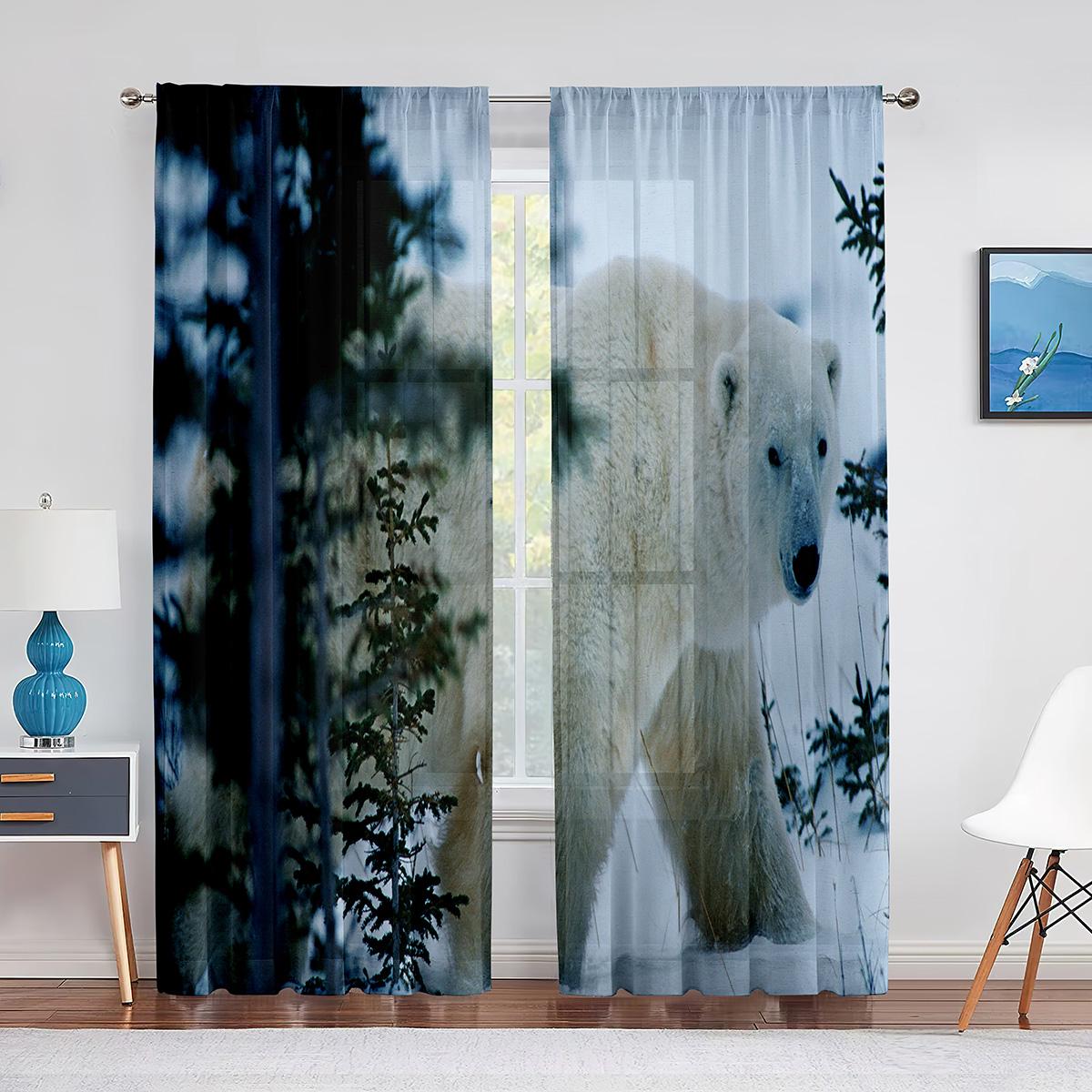Милый белый медвежонок Антарктида Северное животное Прозрачные шторы для гостиной спальни — фото 12