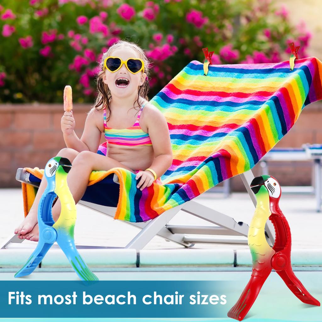 4Pcs Plastic Beach Towels Clips Cute Parrot Chair Towel Clamps Large Drying Racks Retaining Clip for Beach Chair Towel Blankets