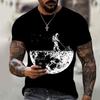 T-shirt z grafiką kosmiczną: Astronauta Koszący Księżyc, Swobodny T-shirt z Krótkim Rękawem