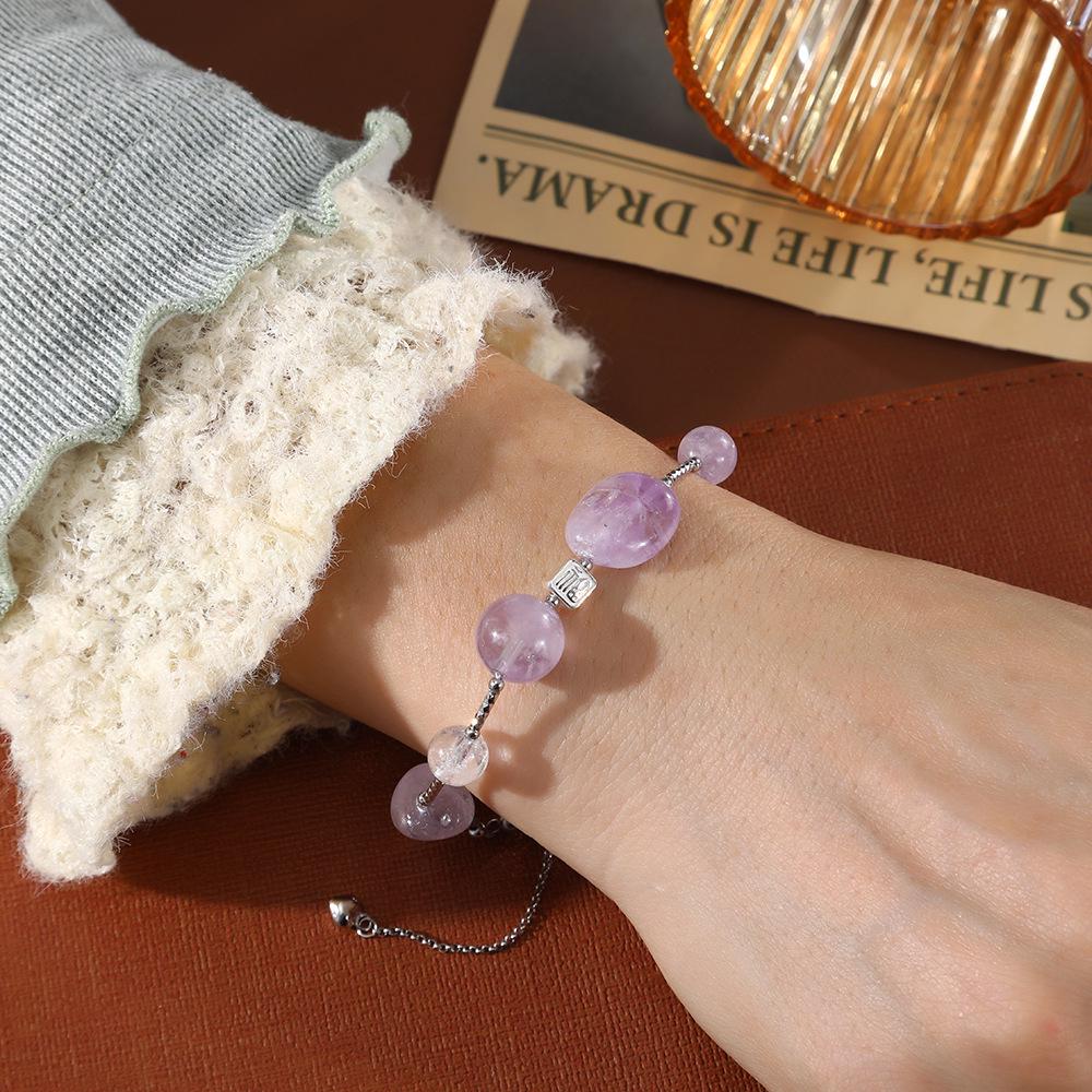 Elegant Purple Crystal & Freshwater Pearl Bracelet - Natural Light Luxury Design