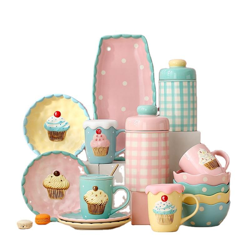 

acarone Sweet Cake Pattern Ceramic Tableware Sets Lovely Dinnerware