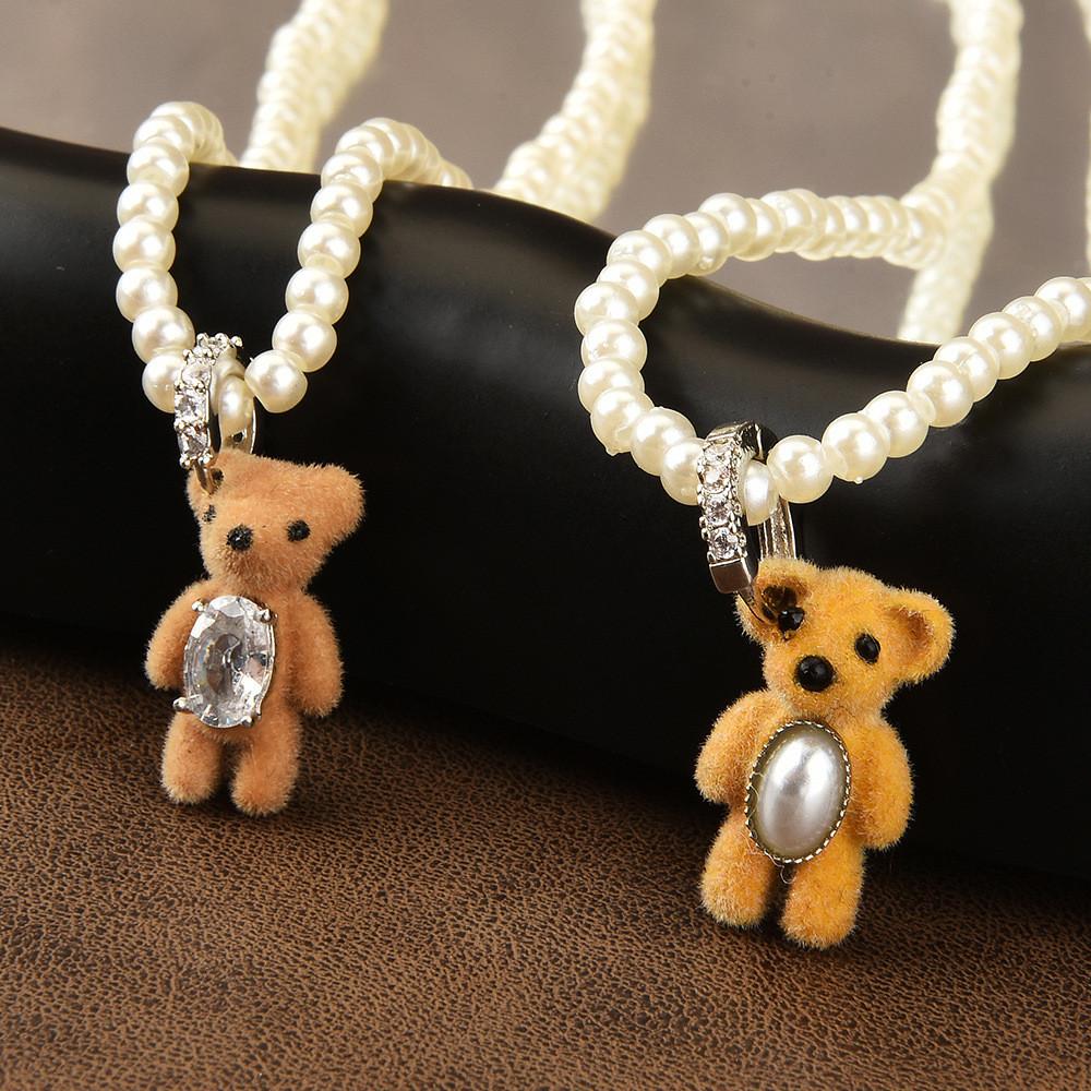Plush Bear Adorable Pearl Necklace For Women With Chic Fashionable Design And Charm Unique