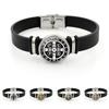 Elegant Saint Benedict Medal Adjustable Bracelet Stylish Black Leather Jewelry Unisex Gift