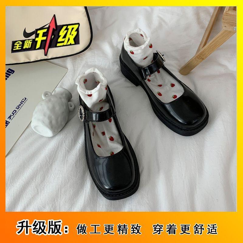 

2025 new thick heel jk shoes high heel Japanese small leather shoes British style single shoes black retro Mary Jane shoes women 34