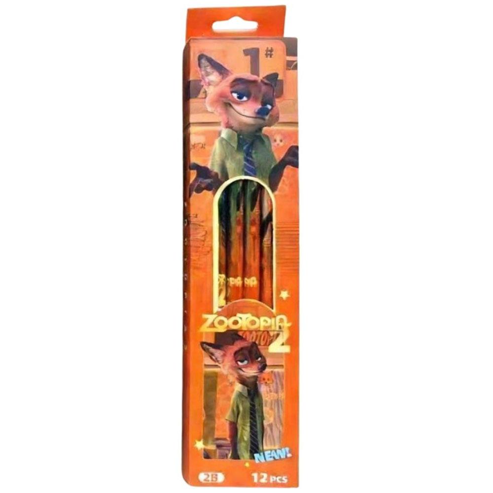 Zootopia 2 12-Pack 2B Pencils, Judy & Nick Cartoon Stationery, Back-To-School & Party Favor Gift
