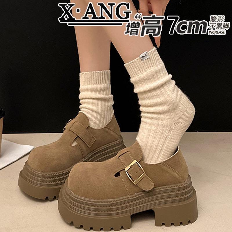 

Кожаные детские весенние новые туфли-маффины на толстой подошве, увеличивающие рост, маленькие женские туфли, одинарные туфли 39