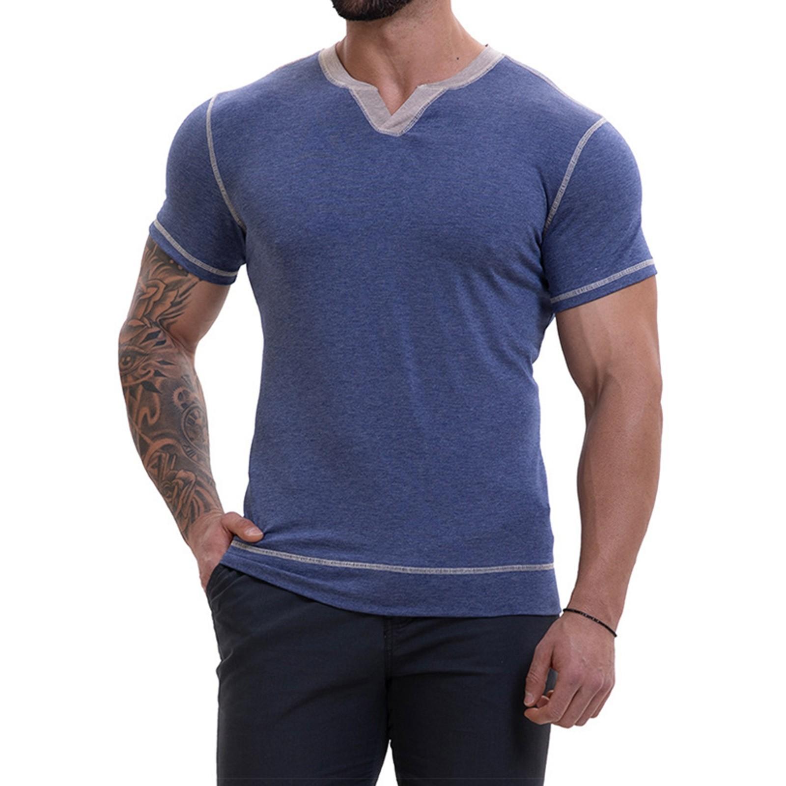 

Men s Spring Solid Color V-Neck Retro Short Sleeve Tops Men s Casual Fashion Tops M