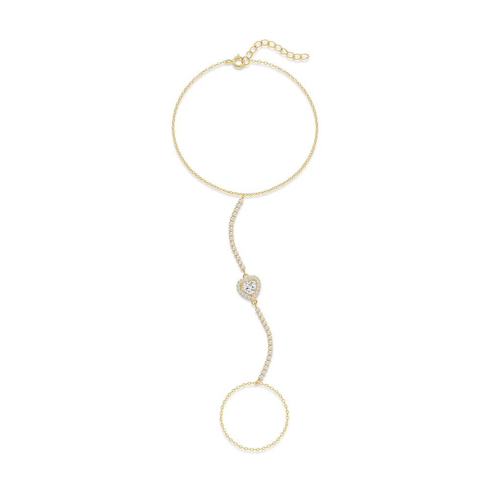 CANNER 925 Silber Herzform Blütenblatt CZ Funkelnder Zirkon Armband Ring Kette Für Frauen Minimalismus Handkette Armbänder