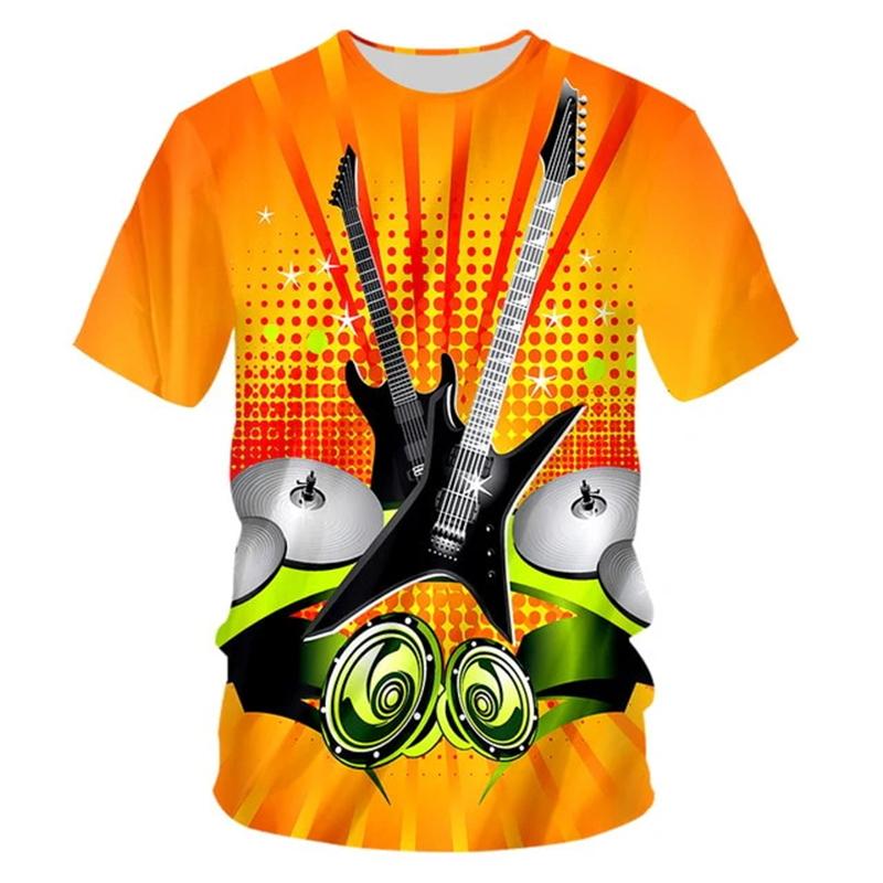 Music Guitar 3D Printed Men Women Tshirt Summer Trendy Harajuku O-Neck T-shirt Casual Short Sleeve Oversized Kids Clothing Tops