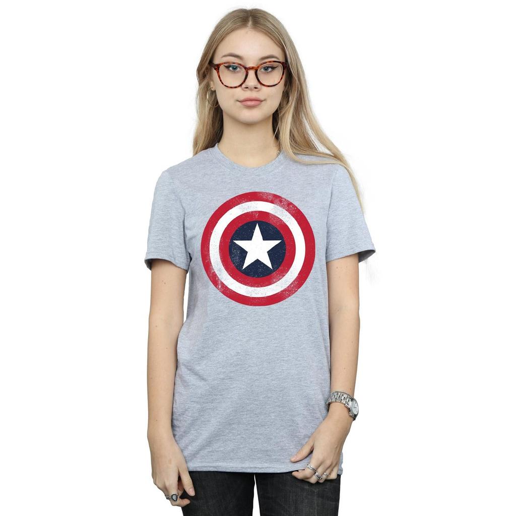 Marvel Womens/Ladies Captain America Distressed Shield Cotton Boyfriend T-Shirt