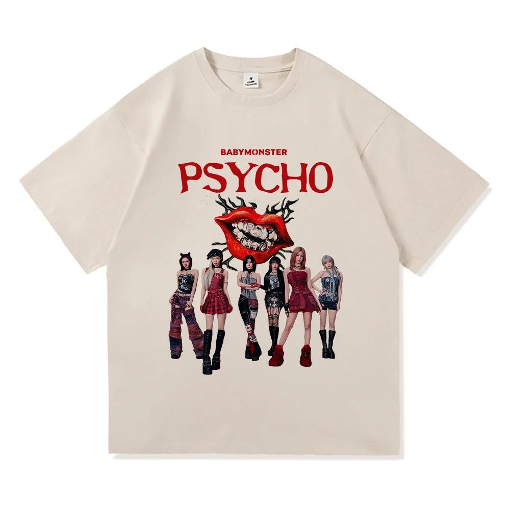 Baby Monster We Go Up T Shirt New Song Psycho Fashion Retro Men_women Clothing Vintage Harajuku High Quality Pure Cotton Tshirts