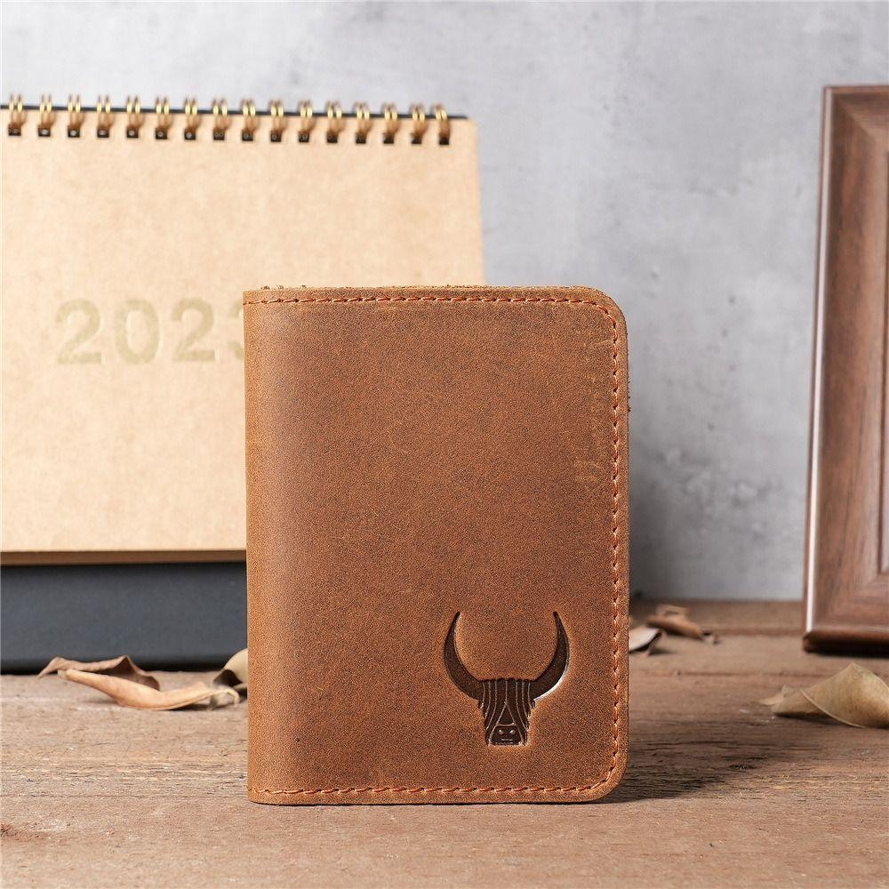 Vintage Genuine Leather Men's Card Holder Minimalist Small Wallet Brown Thin Purse Credit Card ID Card
