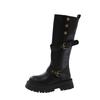 Schwarze Retro-Plateau-Stiefel mit dickem Absatz im britischen Stil, Damen 2025 Herbst und Winter neue Stiefel, hohe und schlanke Reiterstiefel
