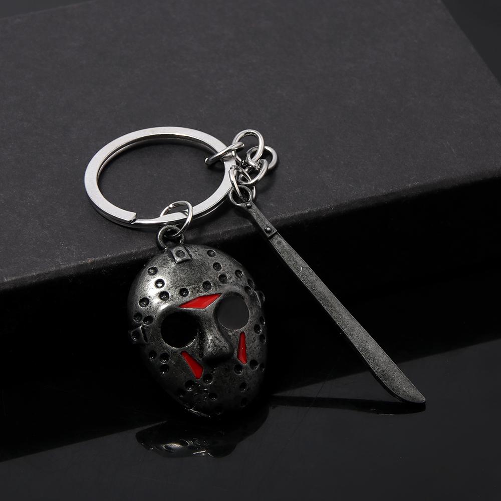 Horror Movie Keychain Jason Hockey Mask Kinfe Metal Keyring For Children Halloween Jewelry Gift