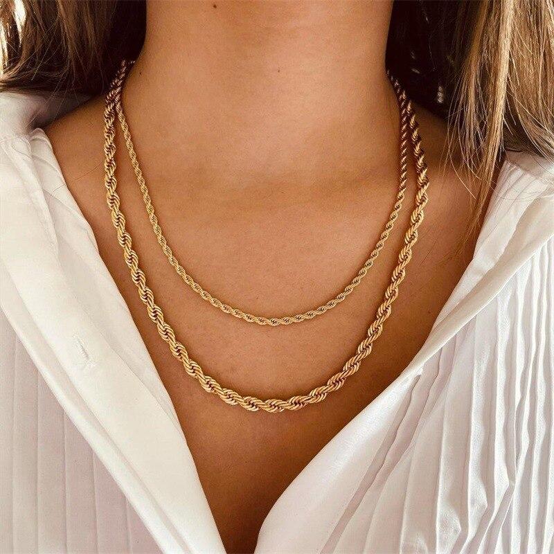 Trendy Stainless Steel Necklace for Unisex Fashion Twine Hip Hop Choker Women Men Neck Chain Necklace Jewelry