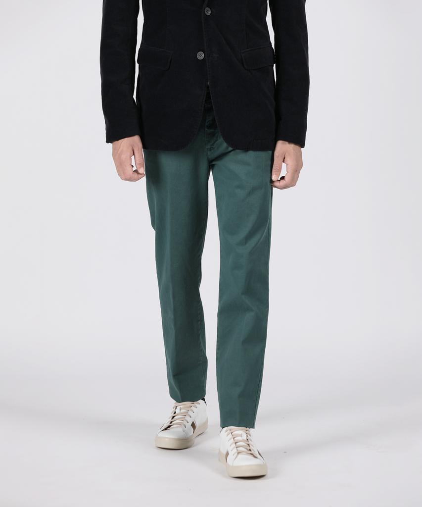 PANICALE Green Slim Fit Dyed Cotton Pants