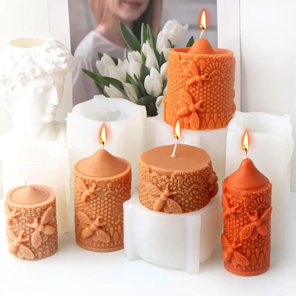 

Силиконовая форма для свечей с кружевным узором «Пчелы окружают», геометрическая форма для мыла в виде столба, цилиндрическая форма для изготовления гипса в виде сот, украшение для ужина при свечах, подарок D