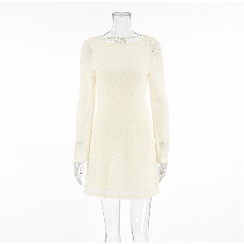 

Элегантное облегающее платье с открытой спиной, женское платье со шнуровкой, круглым вырезом и длинными рукавами, летнее модное короткое мини-платье с высокой талией M абрикосовый