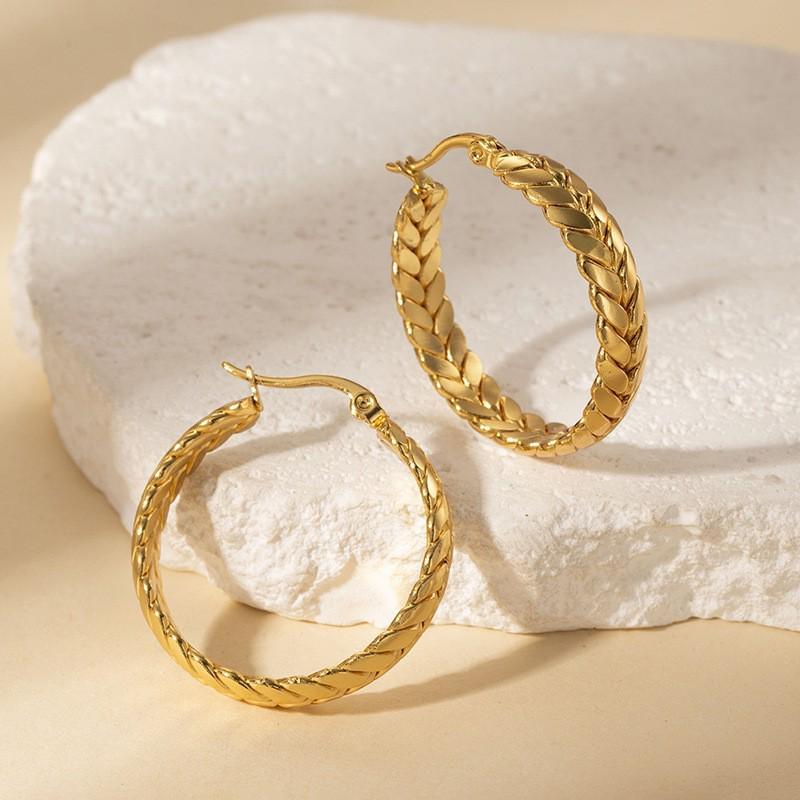 Titanium Steel Wheat Ear Earrings - Light Luxury, High-End Feel, Colorfast Niche Hoops, In Stock.